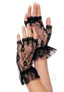 Leg Avenue Lace Fingerless Wrist Ruffle Gloves - O/s - Black