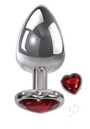 Adam And Eve Heart Gem Anal Plug Medium - Silver/red