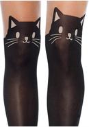 Leg Avenue Black Cat Spandex Opaque Pantyhose With Sheer...