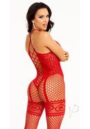 Leg Avenue Heart Net Halter Bodystocking With Faux Lace Up...